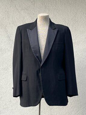 Vintage 80s Robert Wagner Raffinati Black Notched Lapel Tux Tuxedo Jacket 44R